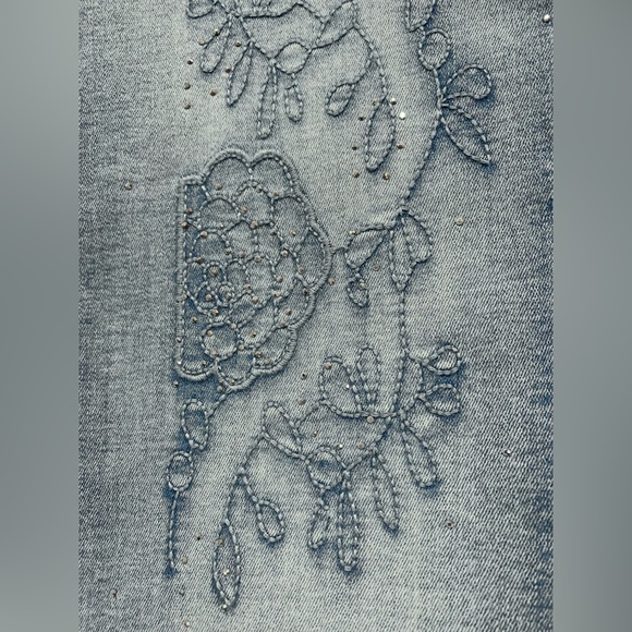 FDJ French Dressing Jeans Olivia Slim Ankle Sky Blue Floral Embroidered Jeans 10 - Picture 9 of 14